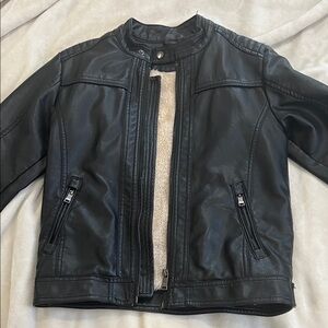 Black Faux Leather Jacket with Zipper Details